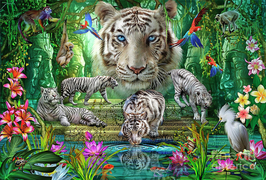 Jungle Digital Art - White Tiger Temple by MGL Meiklejohn Graphics Licensing