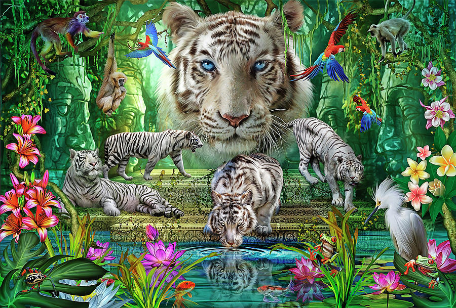 White Tiger Temple Steps Digital Art by Ciro Marchetti