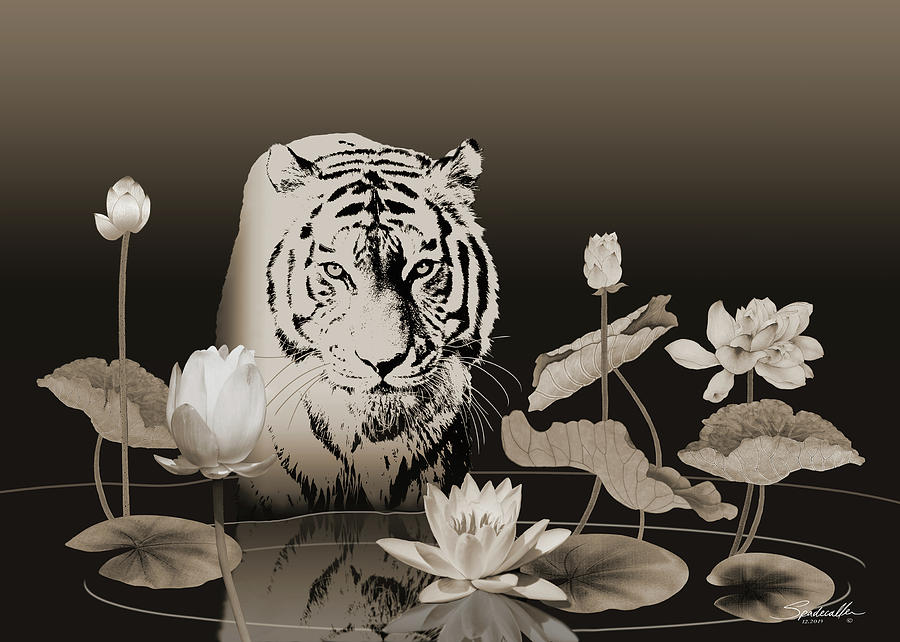 White Tiger Wading Digital Art by M Spadecaller