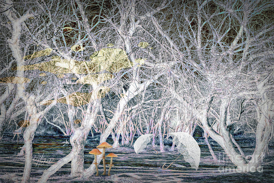 White Trees and Umbrellas Digital Art by Deb Nakano