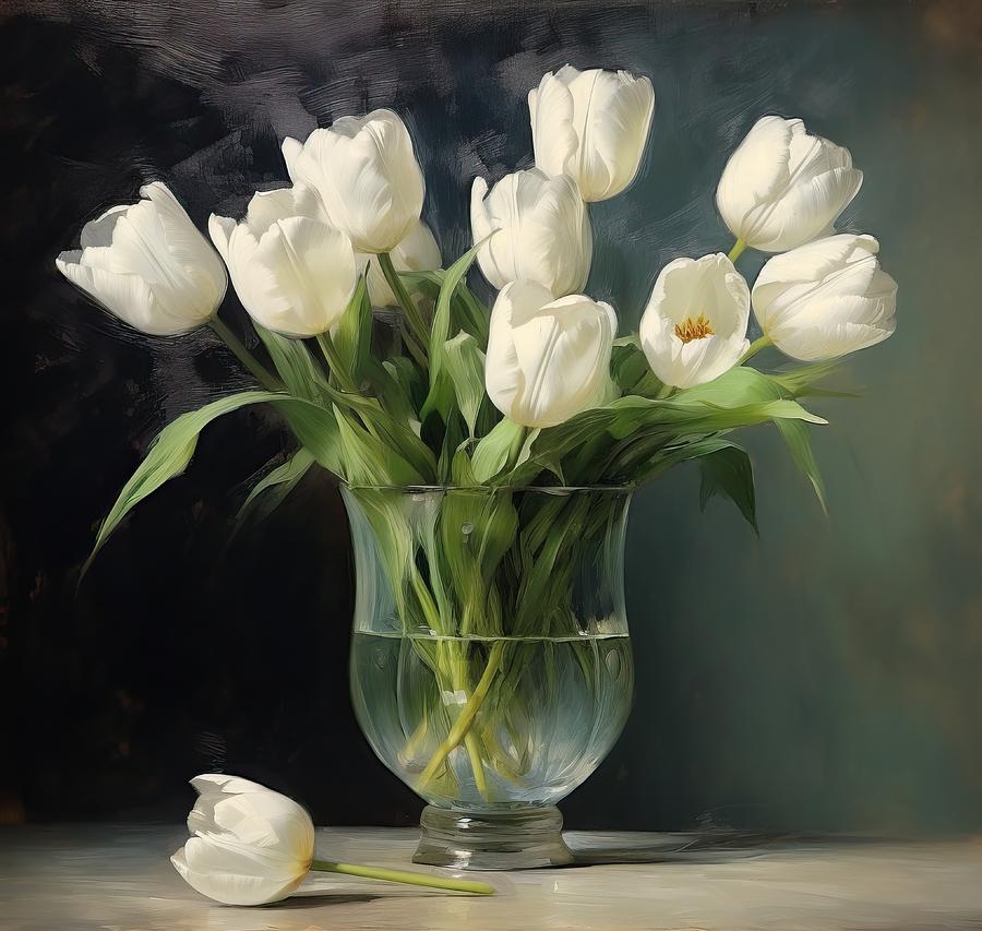 Tulip Painting - White Tulips by My Head Cinema