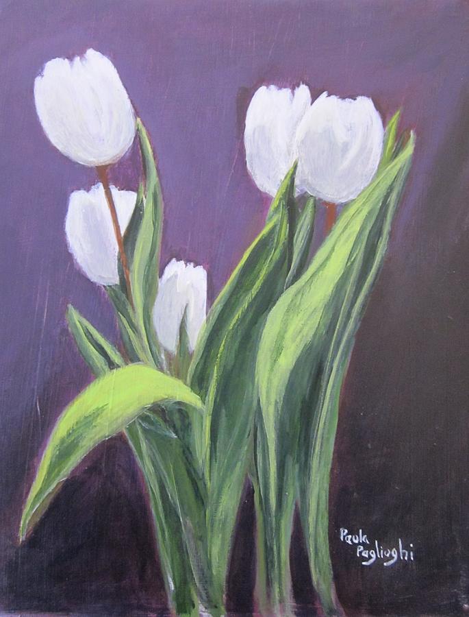 White Tulips Painting by Paula Pagliughi