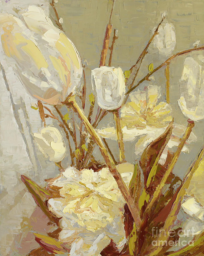 White Tulips, 2016 Painting by PJ Kirk
