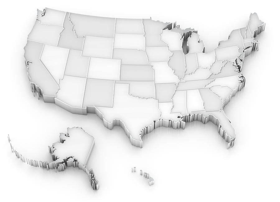 White USA map with states (also Alaska and Hawaii) Photograph by Scibak