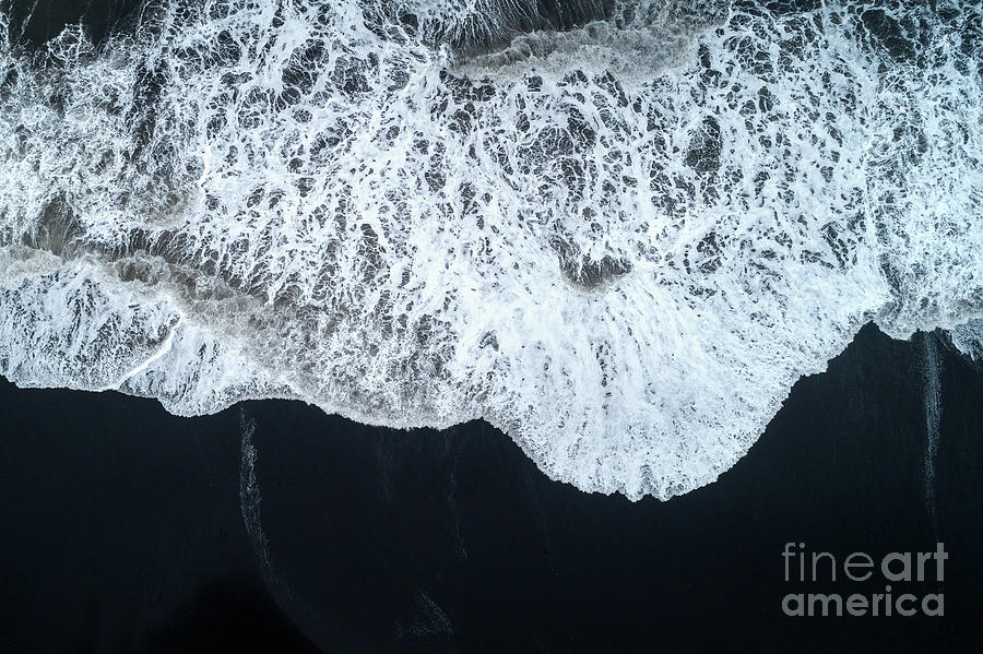 White Waters and Black Sand Aerial Coastal Landscape Photograph Photograph by PIPA Fine Art - Simply Solid