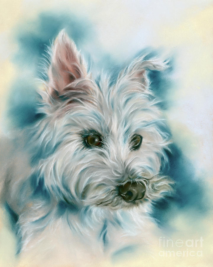 White Westie Dog on Blue Painting by MM Anderson