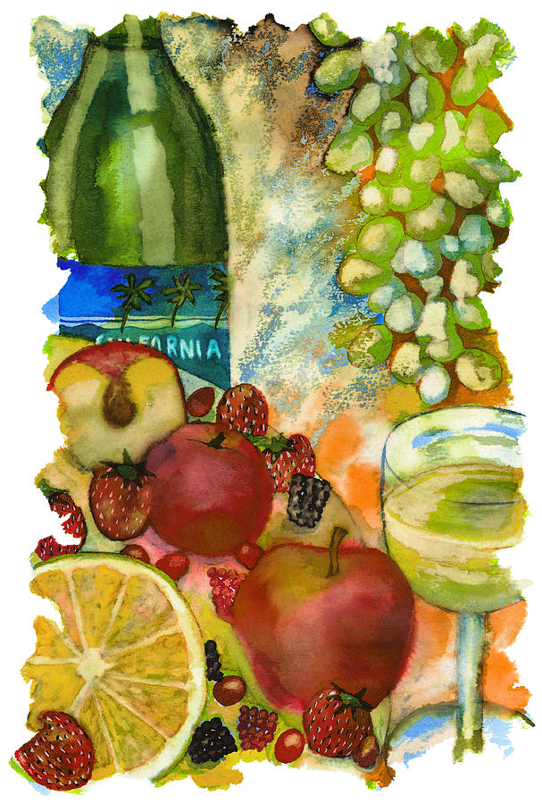 White Wine & Fresh Fruit Drawing by Tess Stone