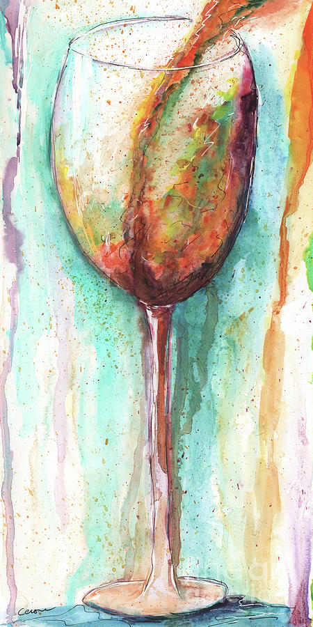 White Wine Watercolor Painting by Debbie Cerone