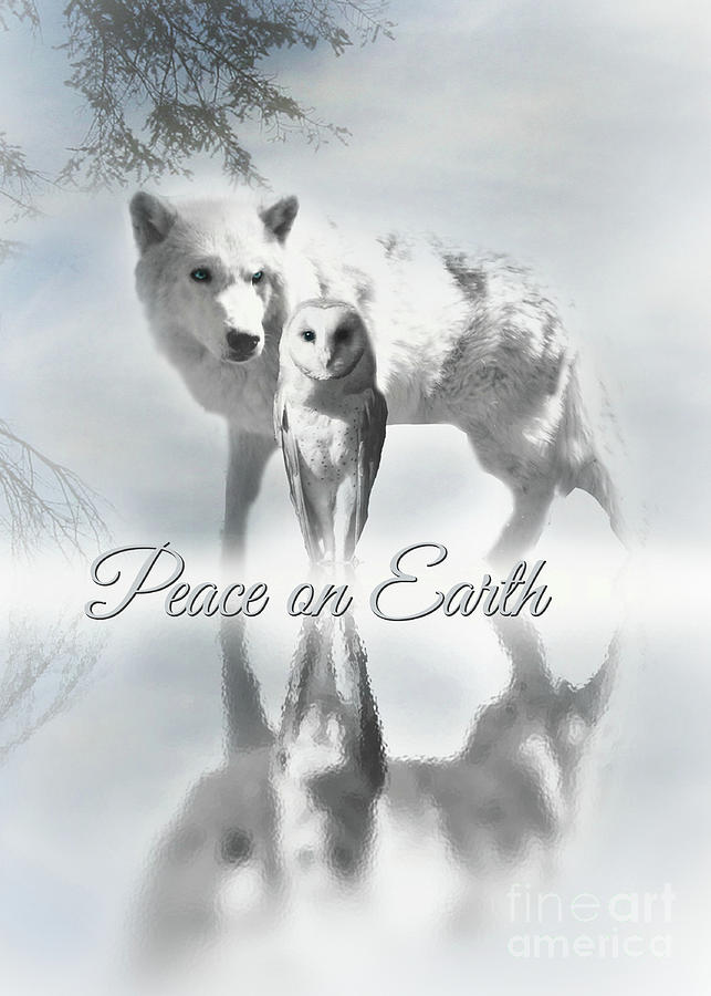 White Wolf and Owl Peace On Earth Native American Inspired Photograph by Stephanie Laird