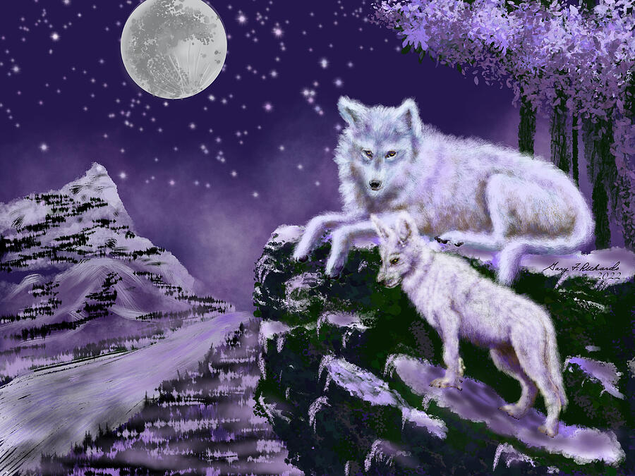 White Wolf and Yearling Pup Digital Art by Gary F Richards - Pixels