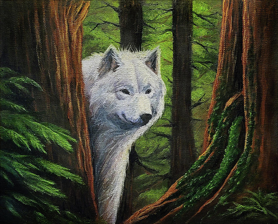 White Wolf Pondering Painting by Gary Sanchez