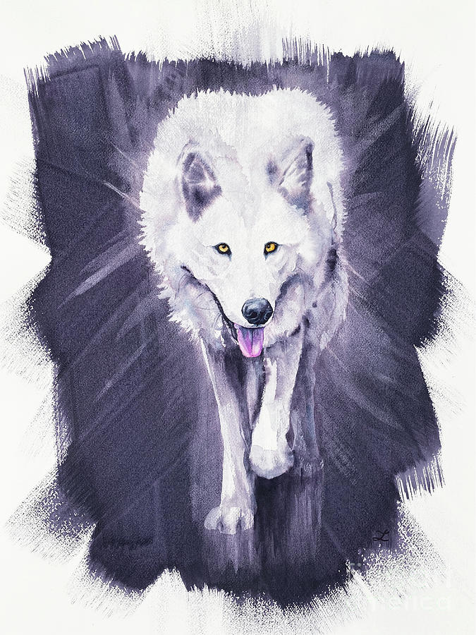 White Wolf Painting by Zaira Dzhaubaeva