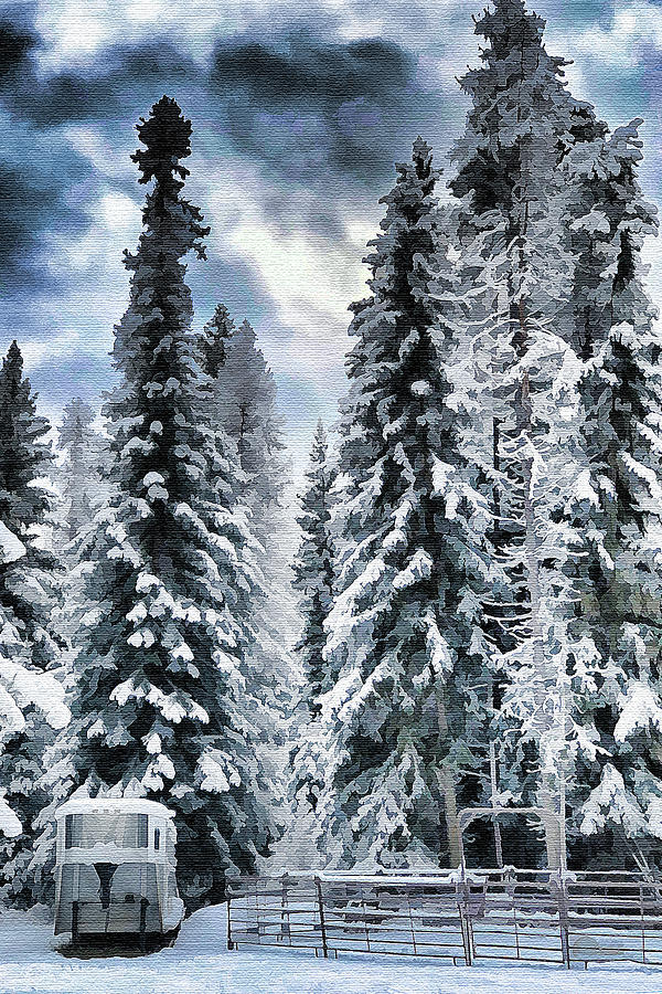 Whitefish Montana countryside winter scene - painterly Digital Art by Tatiana Travelways