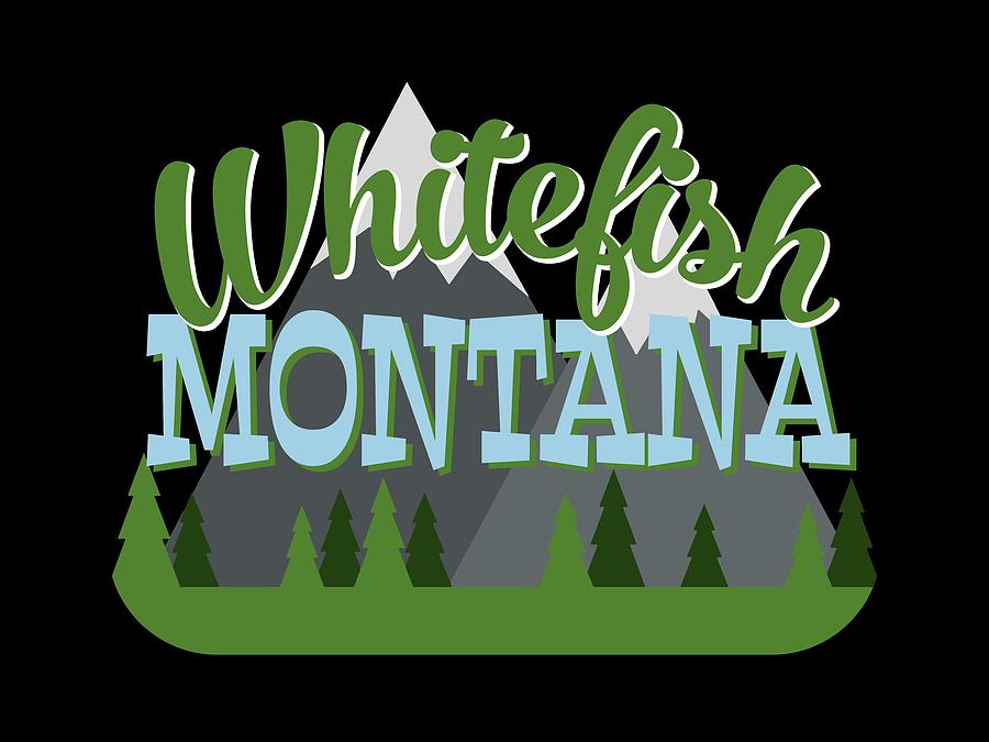 Whitefish Montana Retro Mountains Trees Digital Art by Flo Karp