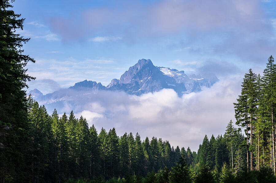 Majestic Mountain Over Forest Photograph - Whitehorse Mountain seen through rolling clouds and mist from Ro by Steven Heap