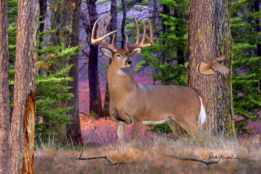 Whitetail Deer Art Print - North Woods Whitetails Painting by Dale Kunkel Art