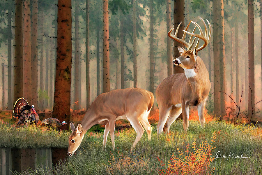 Whitetail Deer Art Print - Quality Time Painting by Dale Kunkel Art