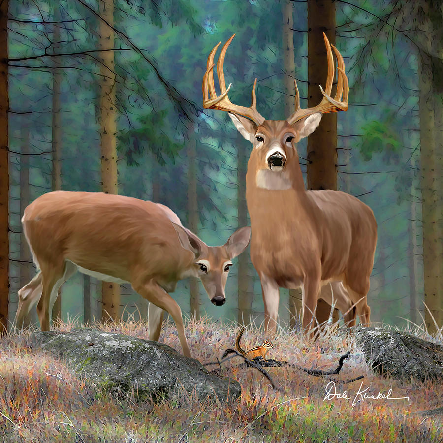Whitetail Deer Art Squares - Forest Deer Painting by Dale Kunkel Art Whitetail Deer Art Squares - Forest Deer Painting by Dale Kunkel Art