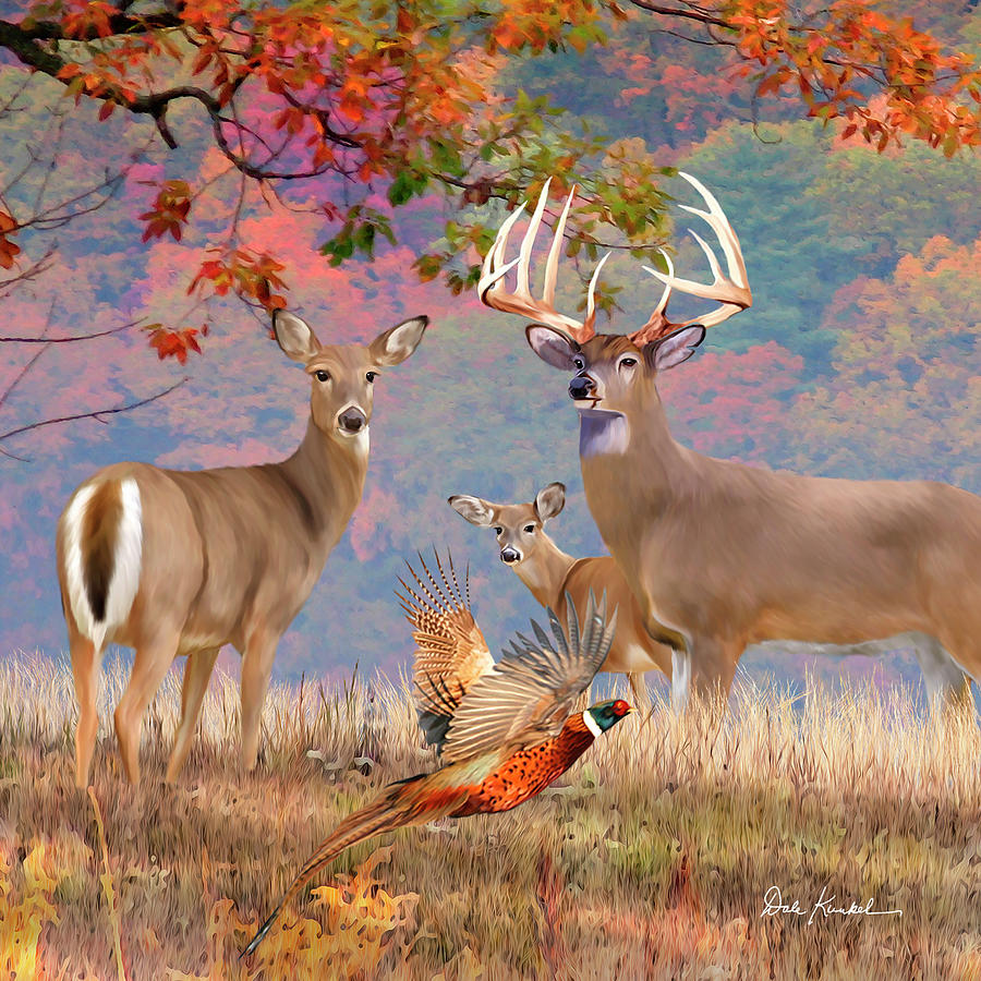 Whitetail Deer Art Squares - October Whitetails Painting by Dale Kunkel Art