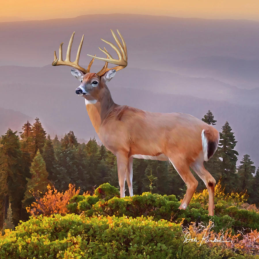 Whitetail Deer Art Squares - The Great Smokey Mountains Painting by Dale Kunkel Art