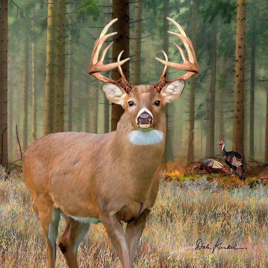 Whitetail Deer Art Squares - The Legend Painting by Dale Kunkel Art