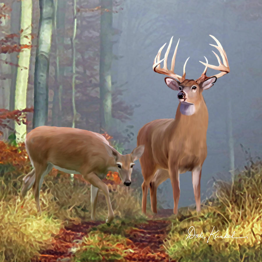 Whitetail Deer Art Squares - Time of Endeerment Painting by Dale Kunkel Art