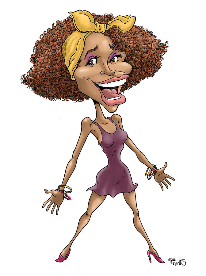 Whitney Houston in color Drawing by Mike Scott