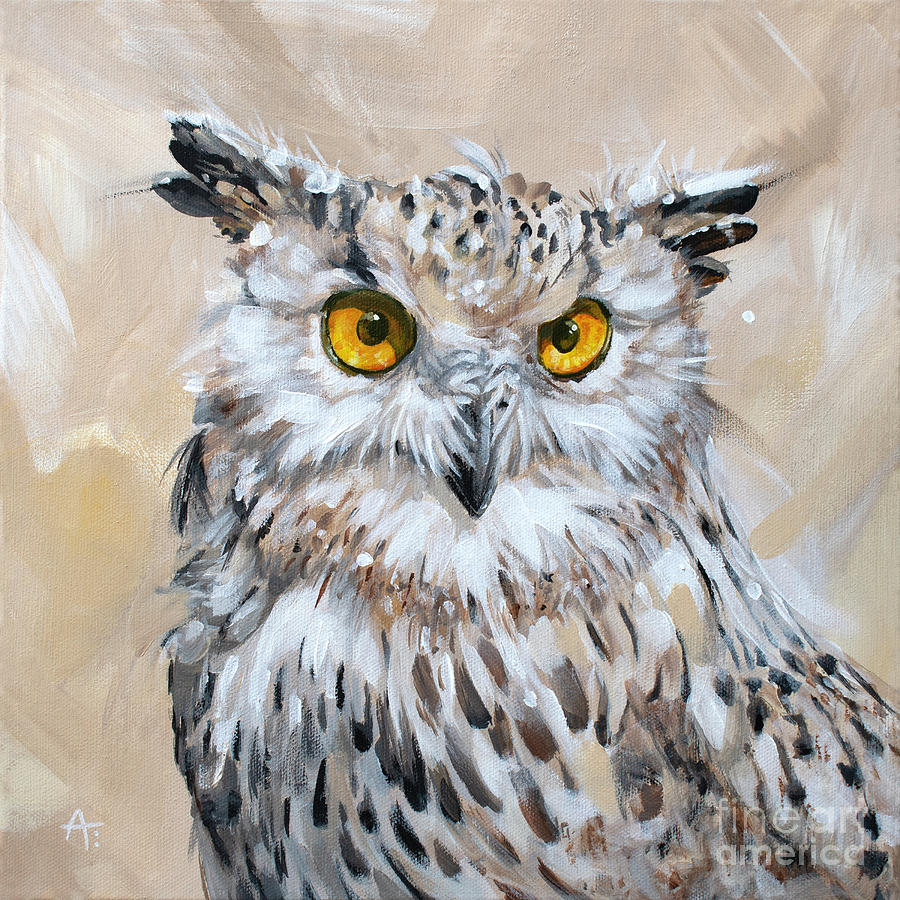 Who? - Eurasian Eagle Owl Painting by Annie Troe