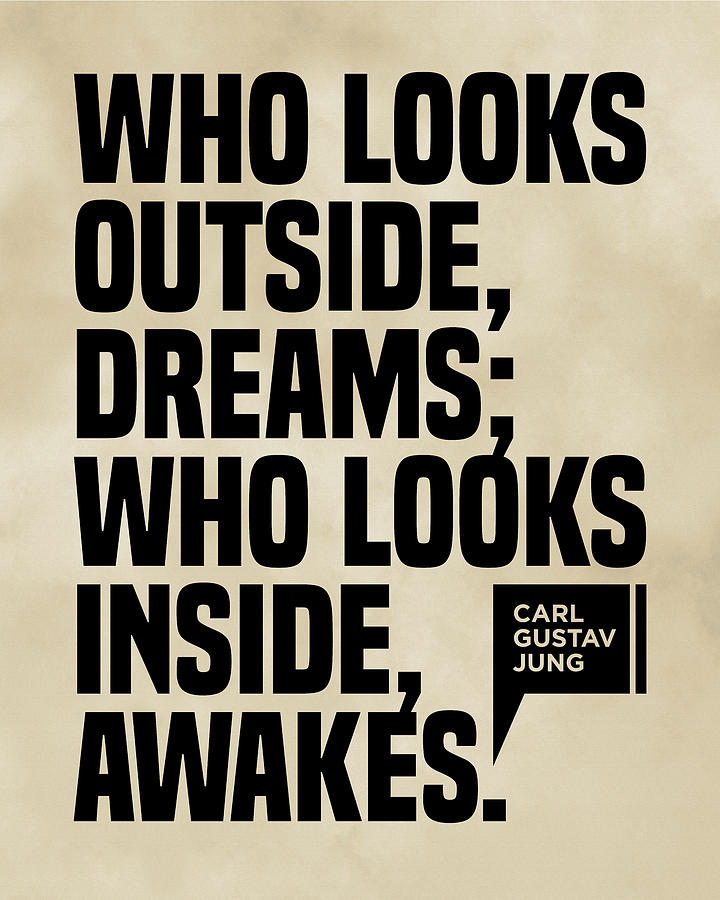 Inspirational Digital Art - Who looks outside dreams - Carl Gustav Jung Quote - Literature - Typography Print 3 - Vintage by Studio Grafiikka