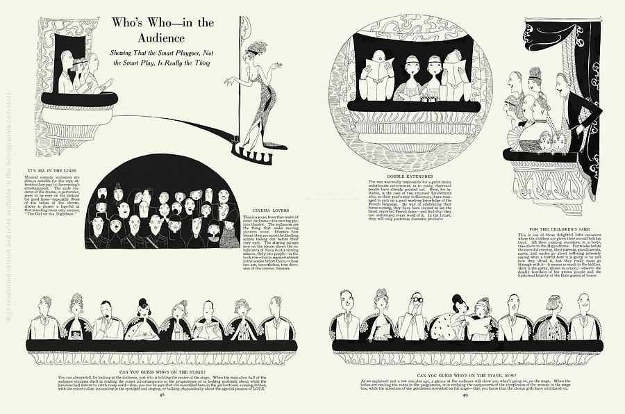 Who-s Who in the Audience. Drawing by Anne Fish 1920. Hi-end reproduction. Drawing by Ikonographia - Anne Fish