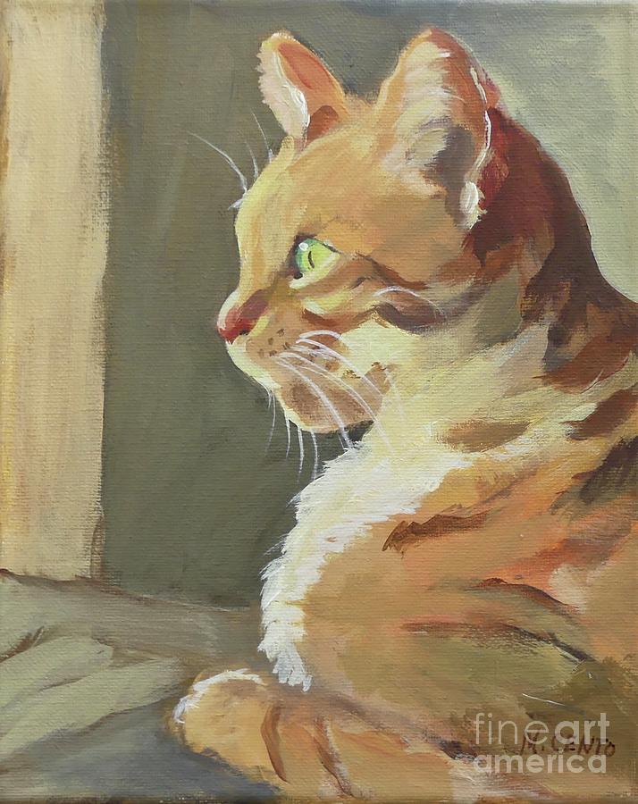 Cat Painting - Whos Out There? by Mafalda Cento