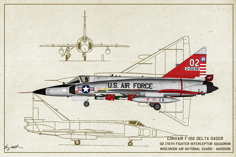 WI ANG Convair F-102 Delta Dagger - Profile Art Digital Art by Tommy Anderson