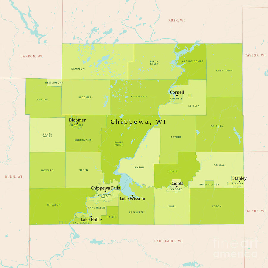 Map Digital Art - WI Chippewa County Vector Map Green by Frank Ramspott