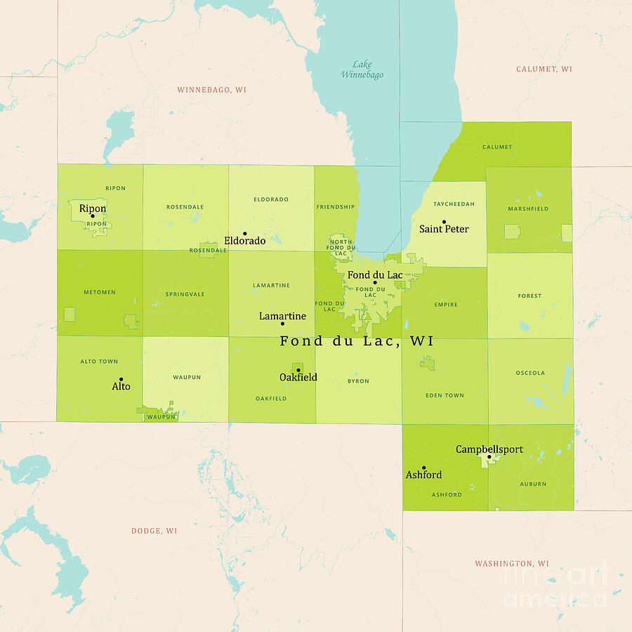 Map Digital Art - WI Fond Du Lac County Vector Map Green by Frank Ramspott