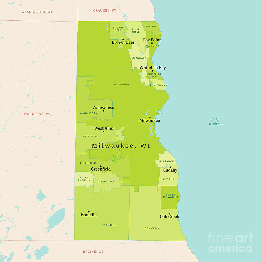 WI Milwaukee County Vector Map Green Digital Art by Frank Ramspott