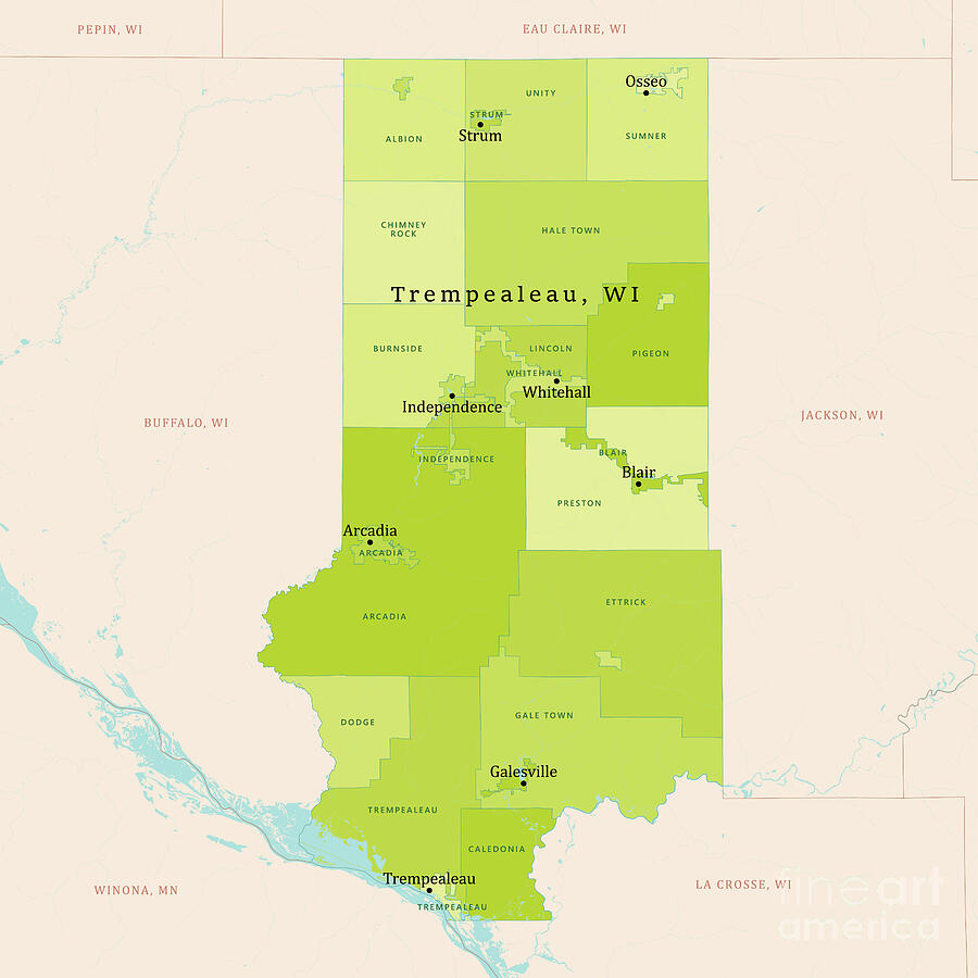 Arcadia Digital Art - WI Trempealeau County Vector Map Green by Frank Ramspott