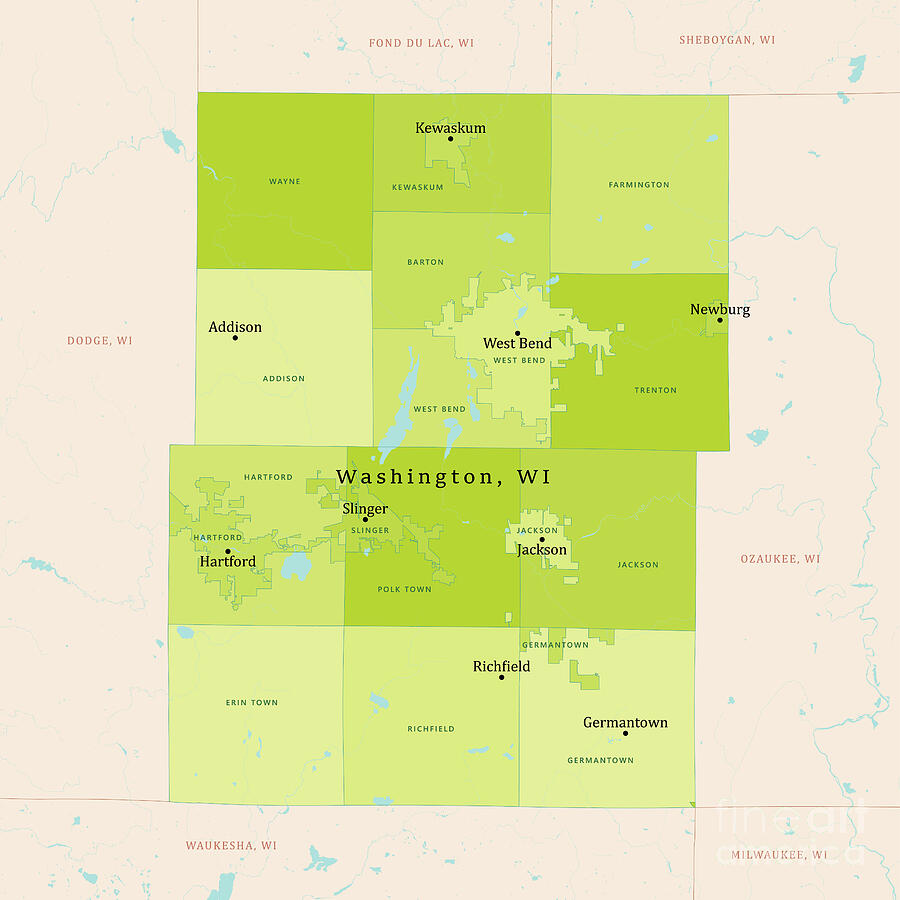 Hartford Digital Art - WI Washington County Vector Map Green by Frank Ramspott