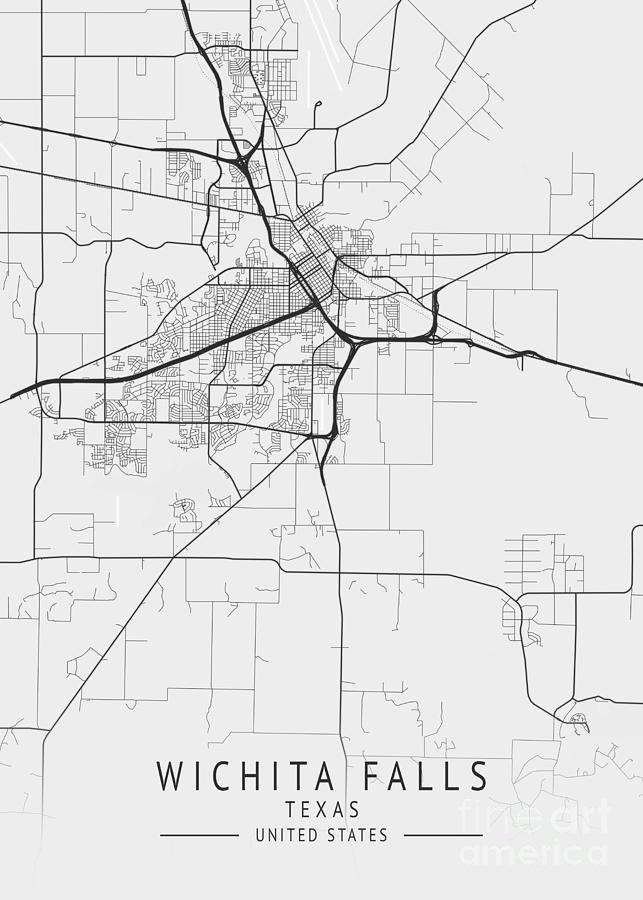 Wichita Falls Texas Us Gray City Map Digital Art By Tien Stencil Fine Art America 7872