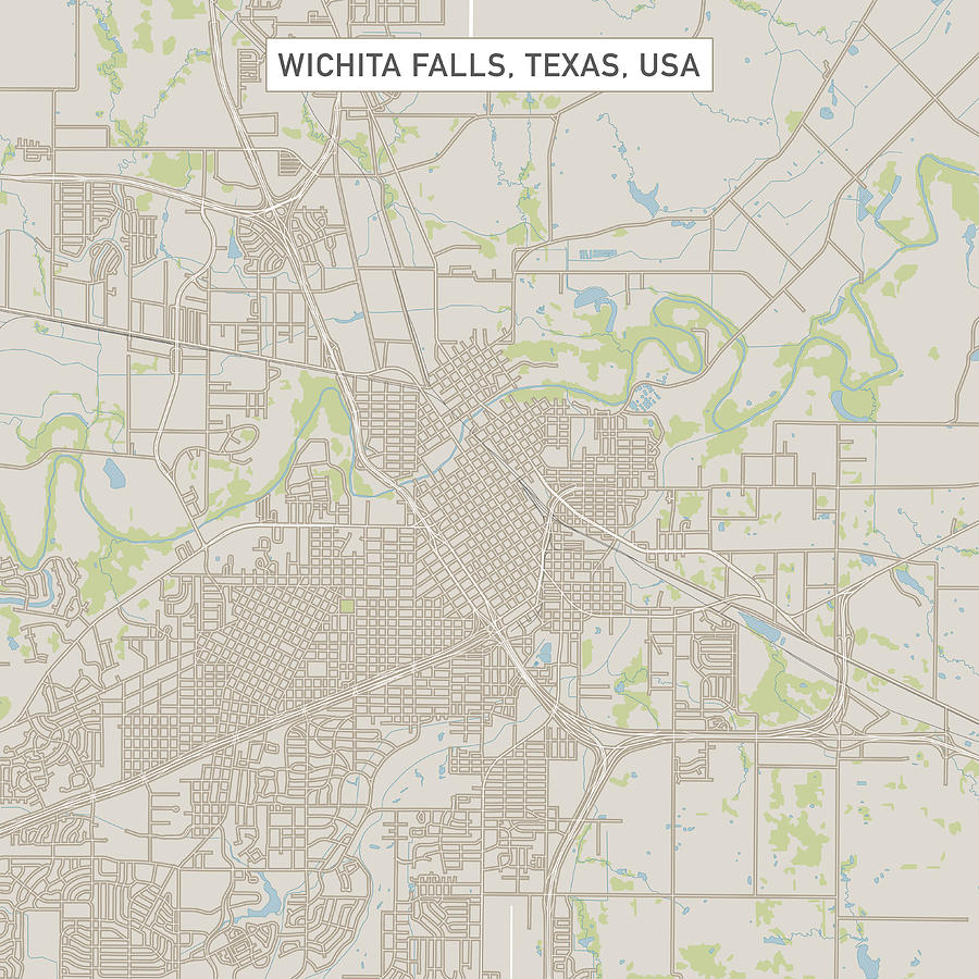 Wichita Falls Texas US City Street Map Drawing by FrankRamspott