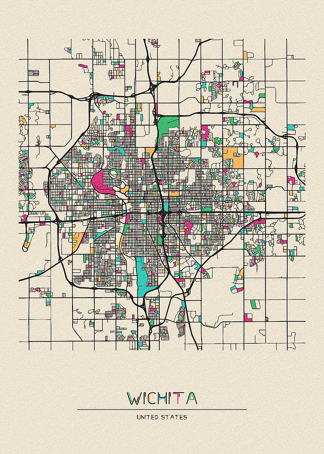 Memento Movie Drawing - Wichita, Kansas City Map by Inspirowl Design