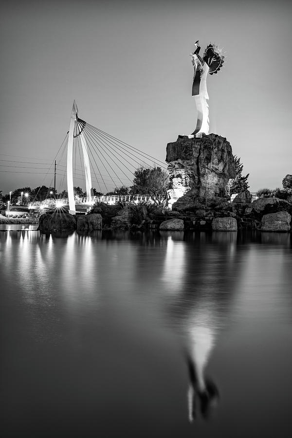 Wichita Kansas Keeper Of The Plains On The Arkansas River - Black and White Photograph by Gregory Ballos
