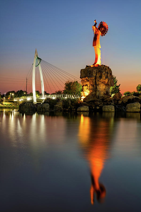 Sunset Photograph - Wichita Kansas Keeper Of The Plains On The Arkansas River by Gregory Ballos