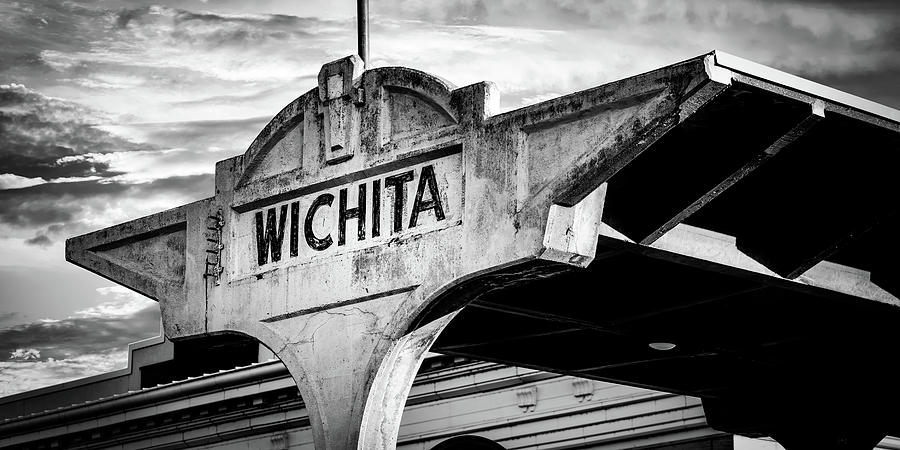 Black And White Photograph - Wichita Kansas Union Station Architectural Panorama - Black and White by Gregory Ballos