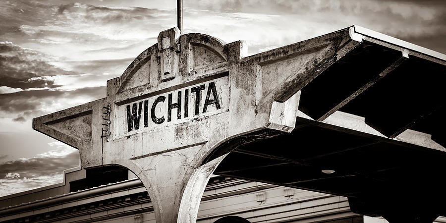 Wichita Kansas Union Station Architectural Panorama - Classic Sepia Photograph by Gregory Ballos