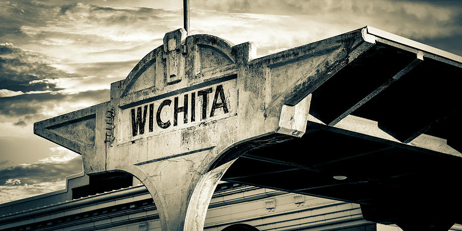 Vintage Photograph - Wichita Kansas Union Station Architectural Panorama in Sepia by Gregory Ballos
