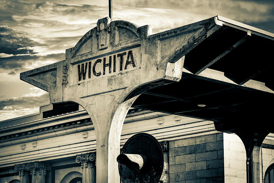 Vintage Photograph - Wichita Kansas Union Station Architecture - Sepia by Gregory Ballos