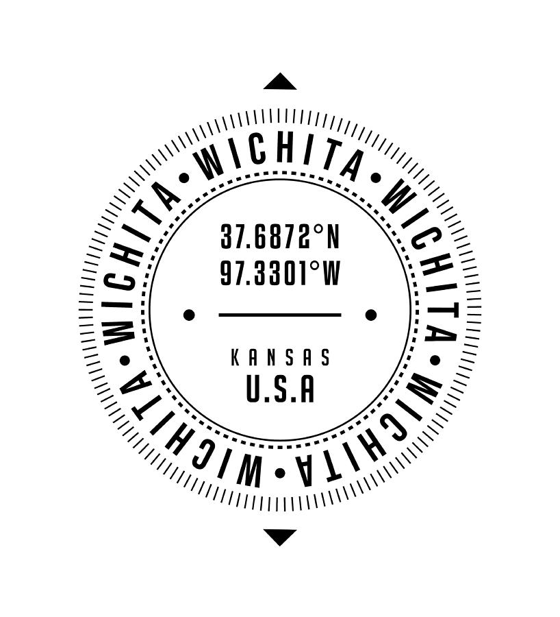 Wichita, Kansas, Usa - 1 - City Coordinates Typography Print - Classic, Minimal Digital Art