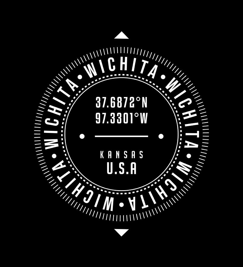 Wichita, Kansas, Usa - 2 - City Coordinates Typography Print - Classic, Minimal Digital Art