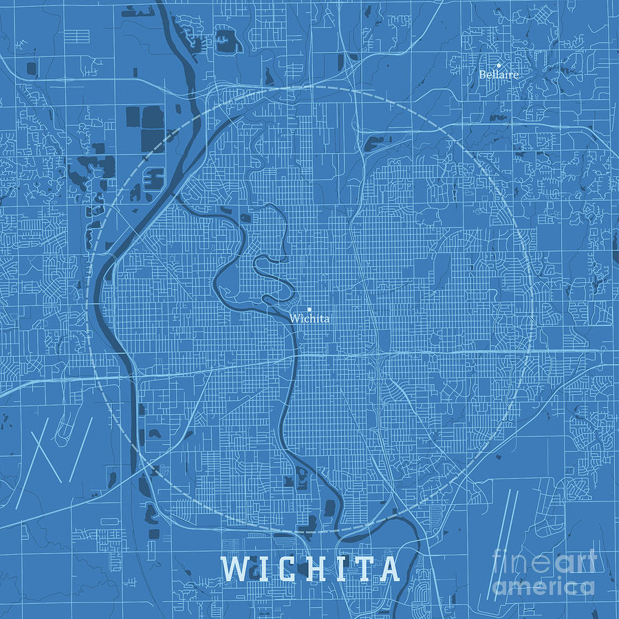 Wichita KS City Vector Road Map Blue Text Digital Art by Frank Ramspott ...