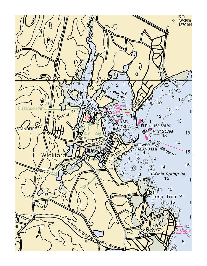 Wickford Rhode Island Custom Chart Digital Art by Nautical Chartworks